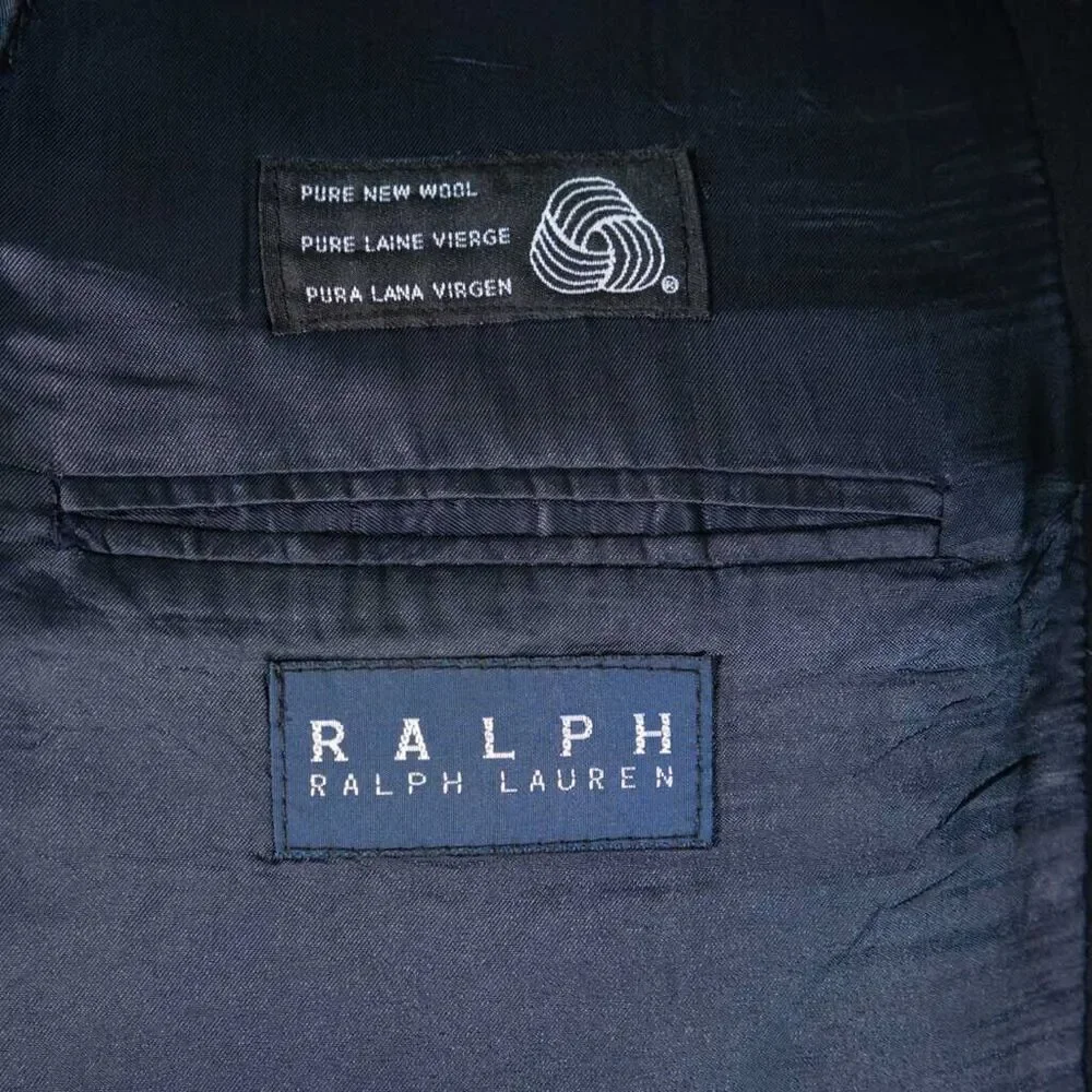 Ralph Lauren Mens Blazer Blue Wool 3 Button Lined Suit Jacket Sport Coat 44R
